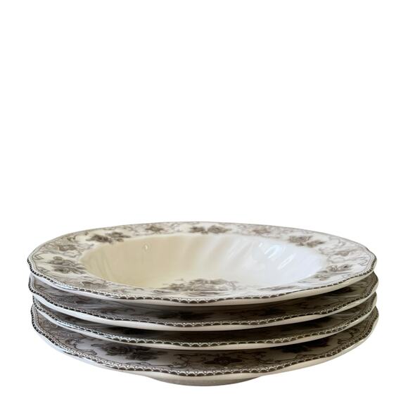 PALATE & PLATE Victorian BROWN Rose Floral Porcelain 8.5" Soup Bowl Set of 4 NEW - Picture 4 of 12